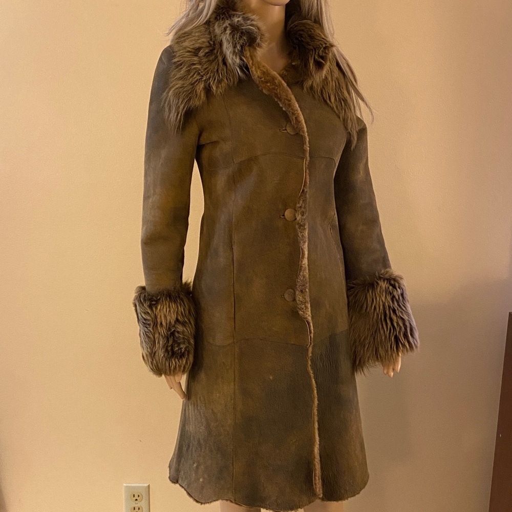Brown shearling coat, no label, size XXS